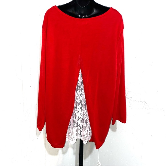 Rouge Collection 4X Red Blouse with Peak-a-boo White Lace Back - Picture 5 of 7